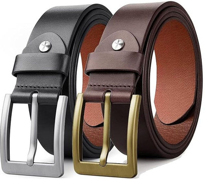 Mighty Men & Women Casual, Evening, Formal, Party Brown, Black Artificial Leather, Genuine Leather Reversible Belt