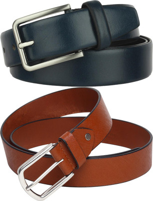 Jungler Men Evening, Party, Formal, Casual Blue, Tan Genuine Leather Belt