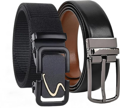 Micron Men Casual, Evening, Formal, Party Black Genuine Leather Reversible Belt