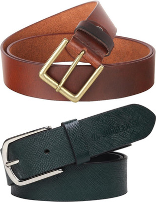 Jungler Men Evening, Party, Formal, Casual Brown, Green Genuine Leather Belt