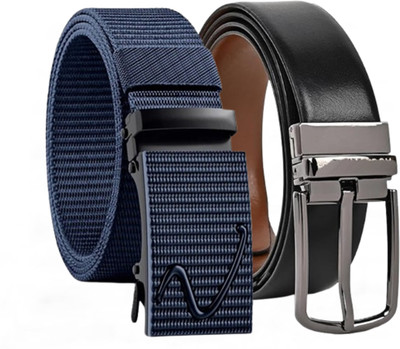Micron Men Casual, Evening, Formal, Party Black, Blue Genuine Leather Reversible Belt