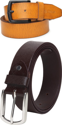 Jungler Men Evening, Party, Formal, Casual Yellow, Brown Genuine Leather Belt