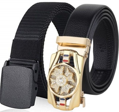 CLOCK21 Men Casual, Formal, Party Black, Gold Artificial Leather, Canvas Belt