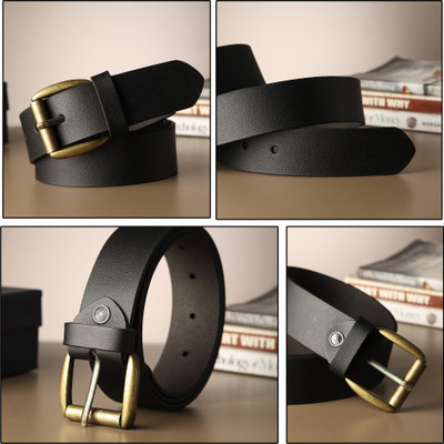 LOOPA Men Formal Black Genuine Leather Belt