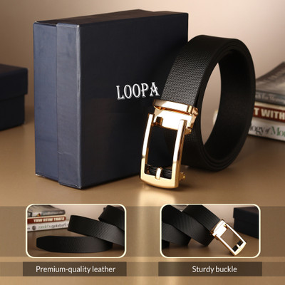 LOOPA Men Formal Black Genuine Leather Belt