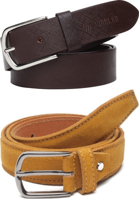 Jungler Men Evening, Party, Formal, Casual Brown, Yellow Genuine Leather Belt