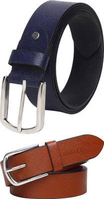 Jungler Men Evening, Party, Formal, Casual Blue, Tan Genuine Leather Belt