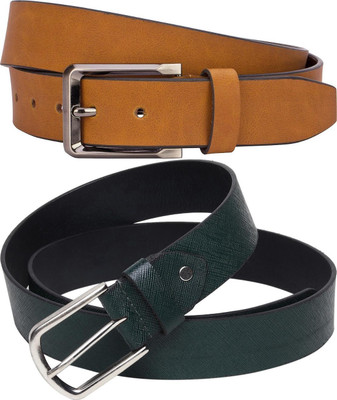 Jungler Men Evening, Party, Formal, Casual Brown, Green Genuine Leather Belt