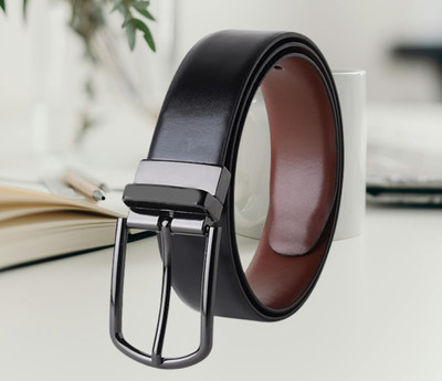 Micron Men Casual, Evening, Formal, Party Black Genuine Leather Reversible Belt