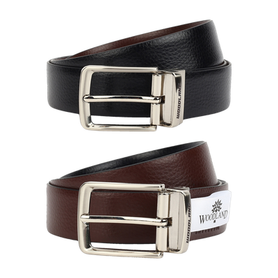 WOODLAND Men Formal Black, Brown Genuine Leather Reversible Belt