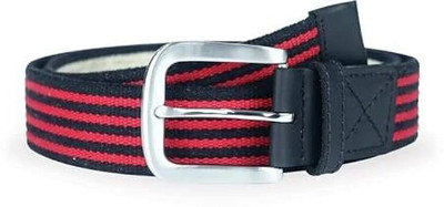 Camelio Men Casual, Party Black, Red Genuine Leather, Canvas Belt