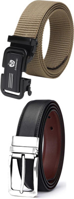 ShopGlobal Men Casual, Formal, Evening, Party Beige, Black Artificial Leather Belt