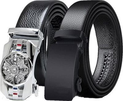 ShopGlobal Men & Women Casual Black, Silver Artificial Leather Belt