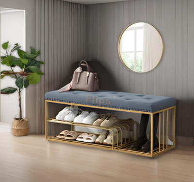 FlipsShoppee Metal Shoe Rack(Blue & Gold, 3 Shelves, Pre-assembled)