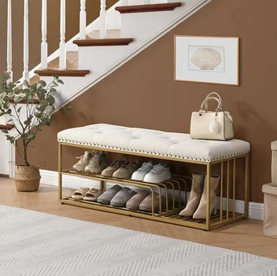FlipsShoppee Metal Shoe Rack(Beige & Gold, 3 Shelves, Pre-assembled)