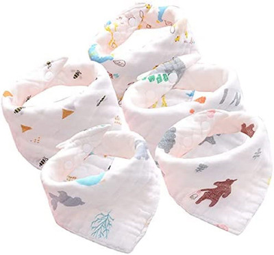 BabyGo Cotton Soft 8 Layer Adjustable Feeding Baby Bandana Bib Apron - Set of 5(Multicolor)