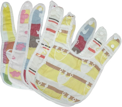 MOMISY Kids Soft Fabric Baby Bibs Reusable 8 layers Cotton Washable Apron-Set of 5(Multicocor)