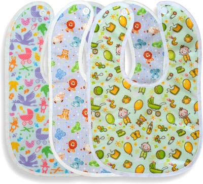 Honey Boo Waterproof Baby bib for Feeding and Drooling Cute Print with Button (Pack of 3)(Multicolor)