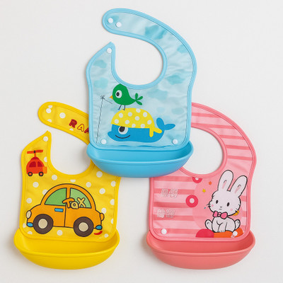 Nanhaawear Baby Food Catching Bib|Silicone Baby Detachable Waterproof Apron Bibs (Set of 3)(Yellow, Blue, Pink)