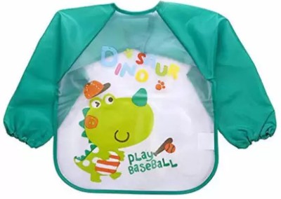 FIRST TREND Baby Bibs, Long-Sleeved Waterproof Children's Feeding Apron Cartoon Print Babies(Green Crocodile)