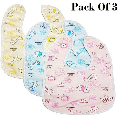 Buyer Choice 3 Pcs New Born Water Resistant-Premium Super Soft Cotton Daily Use Bibs(Baby Soft Feeding Bibs/Multi Print with Tich Button Pack of 3)