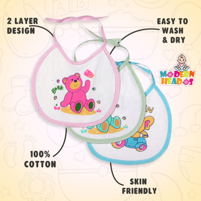 MODERN HEADOS Premium Super Soft Cotton Bibs Multi Colour and Multi Design (Pack of 3)(Multicolor)