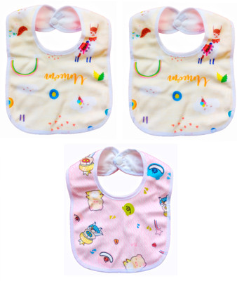 SONVI Cotton Bibs with Snap Button - Pack of 3(Multicolor)