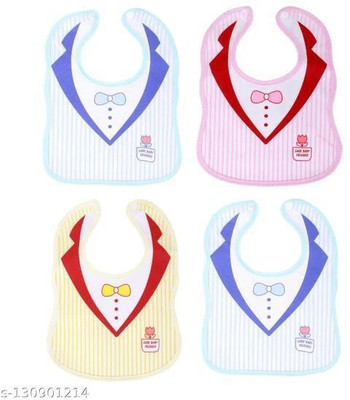 M ENTERPRIJES Newborn Baby Soft Feeding Bibs/apron 4 Pcs Cute Multi Print|with Tich Button(Multicolor)
