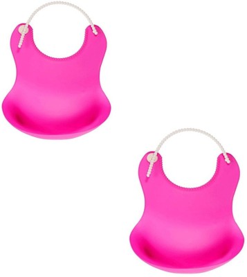 TREXEE Plain Solid Baby Button Bib Apron Easily Clean Soft Adjustable Silicone Bibs(Pink)