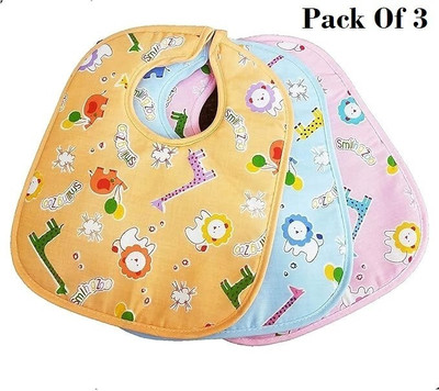 house of common Baby Button Bibs Apron for Waterproof3458(Baby Soft Feeding Bibs/Multi Print with Tich Button Pack of 3)