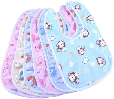 Jinaya's Cotton Waterproof Baby Apron with Bib and button closure (Set of 6)(Multicolor)