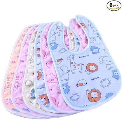 K3NTERPRISES 6pc baby bib Super Soft Cotton Daily Use,Velcro bibs for baby appron(Multicolor-Pack of 6)