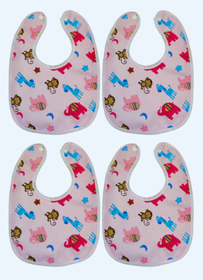 Little Bloom Baby Feeding Printed Cotton Apron Bibs Snap Button Backing Soft PVC Material(Pink-4 Pcs)