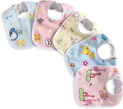 smilykid Baby Waterproof Printed Button Bibs Apron(Pack of 5)