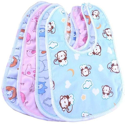 Vadhavan Water Resistant-Premium Super Quality Soft Cotton Daily Use Button bibs (4 BIBS)(3 BLUE & 1 PINK)