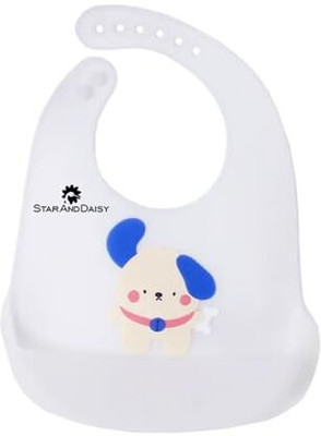 StarAndDaisy Soft Silicone Waterproof Baby Bib with Adjustable Buttons for Mess-Free Feeding(White)