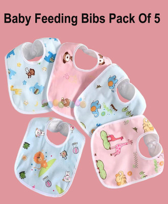 Joy Buzz Waterproof Feeding Bibs with Snap Button Closure Printed Pack of 5- Multicolour(Multicolor 4)