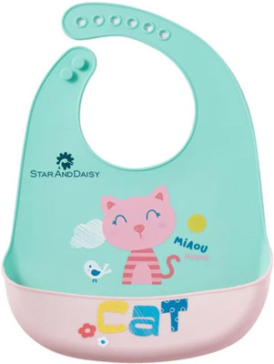 StarAndDaisy Soft Silicone Waterproof Baby Bib with Adjustable Buttons for Mess-Free Feeding(Light Blue)