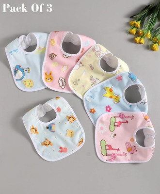 Buyer Choice 3 Pcs Premium Quality Double Layered Quick Dry Baby Bibs Waterproof Soft Cotton(Baby Soft Feeding Bibs/Multi Print with Tich Button)