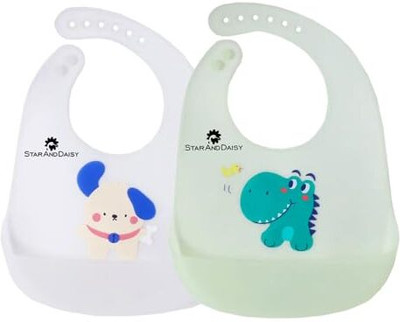 StarAndDaisy Soft Silicone Waterproof Baby Bib with Adjustable Buttons for Mess-Free Feeding(Green::White)