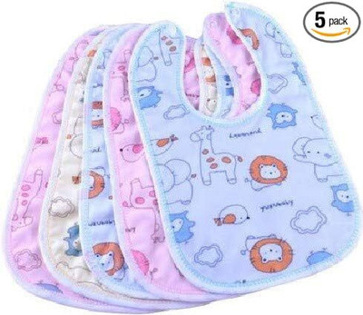 Kidsify Baby Button Bibs Apron for Feeding and Drooling Cute Animated Print (pack of 5)(Multicolor)