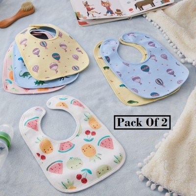 Buyer Choice 2 Feeding Infants & Toddlers Waterproof, Spill Resistant Bibs Soft Infant Cotton(Waterproof Baby Bibs in Cotton with Plastic Back Pack of 2)