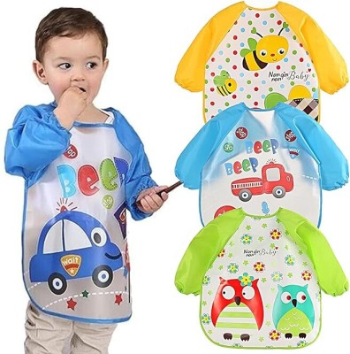 TREXEE 3PC Full Sleeves Washable Waterproof Bib Apron for Babies & Kids(Multicolor)