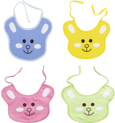 TINNY TOTS Super Soft Hosiery Cotton Knot Style Bib Aprons Durable Reusable Waterproof Bibs(FACE PRINTS(PACK OF 4))