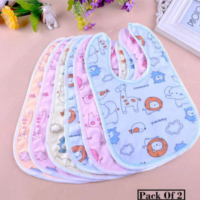 FUKU 2 Soft Cotton Washable & Reusable Highly Absorbing/Comfortable& Easily Baby Bibs(Multicolor)