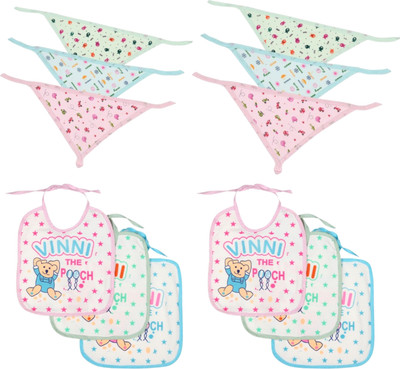 MODERN HEADOS DAILY USE COTTON REUSABLE BIBS AND NAPPY COMBO (PACK OF 12) (Multicolor)