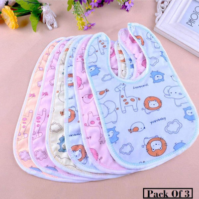 Buyer Choice 3 Soft Cotton Washable & Reusable Highly Absorbing/Comfortable& Easily Baby Bibs(Baby Soft Feeding Bibs/Multi Print with Tich Button Pack of 3)