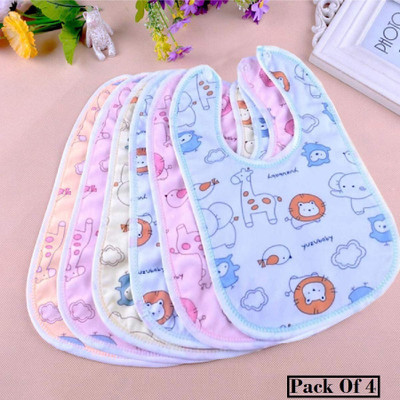 smilykid 4 Soft Cotton Washable & Reusable Highly Absorbing/Comfortable& Easily Baby Bibs(Multicolor)