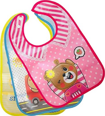 BabyGo Plastic Waterproof Baby Apron with Button Bib (Pack of 3) Multicolor(Multicolor)