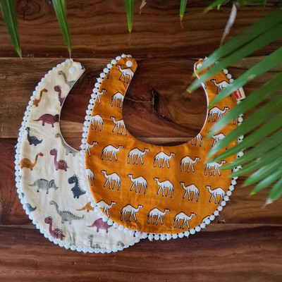 BABYCOV Cute and Comfy Baby Bibs-Dinosaur-camal-2-pcs(Multicolor)